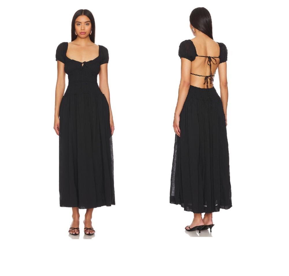 FREE PEOPLE Feeling Bonita Black Gauze Open Tie Back Midi Dress Extra Small